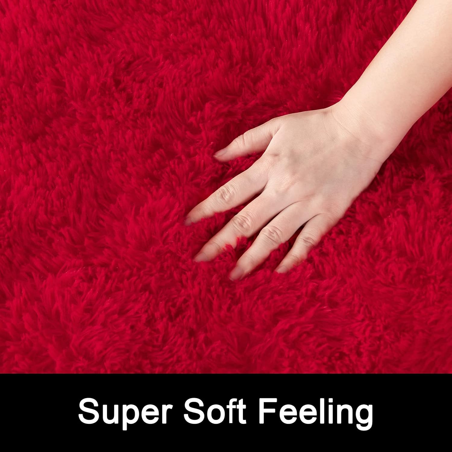 DETUM Red Rug 6x9 Feet - Fluffy Red Area Rugs for Bedroom Shaggy 6' X 9' Living Room Rug Soft Rugs for Kids Room Non-Slip Nursery Office Dorm Washable Carpets Home Decor