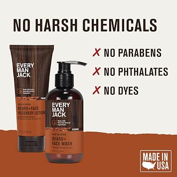 Every Man Jack Beard & Face Wash and Lotion Set for Men, Aged Bourbon