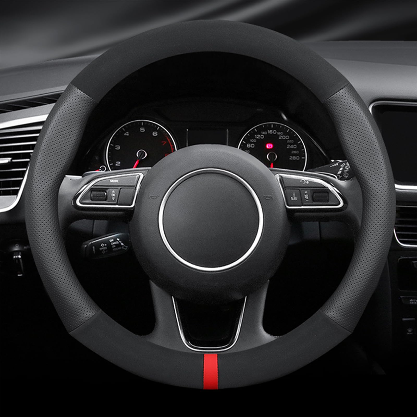 Ergocar Couvre Volant de Voiture Cuir Microfibre et Cuir PU Sport Volant Protecteur Antidérapant pour Diamètre 38cm(15 ") (D-Noir-F)
