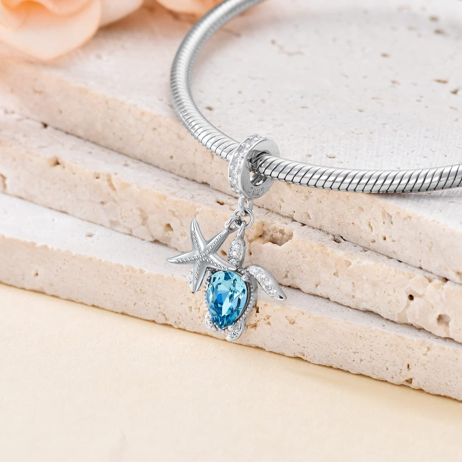 AOBOCO 925 Sterling Silver Dangle Charm Beads for Bracelet, Embellished with Crystal from Austria, Christmas Jewelry Gifts for Women - Image 3