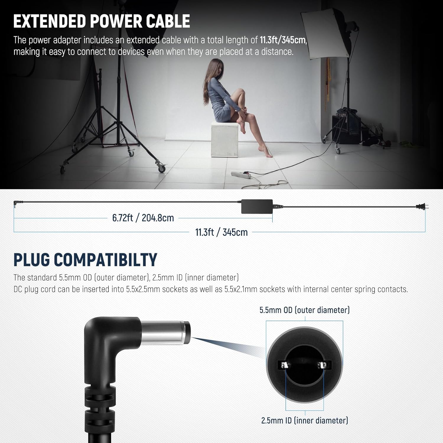 NEEWER 15V 4.8A 72W Power Supply with 5.5mmx2.5mm Male DC Cord, 100-240V AC to DC Power Adapter for Ring Light RL18, LED Video Light NL660 GL1 RGB168 RGB1200 and More (US Plug)