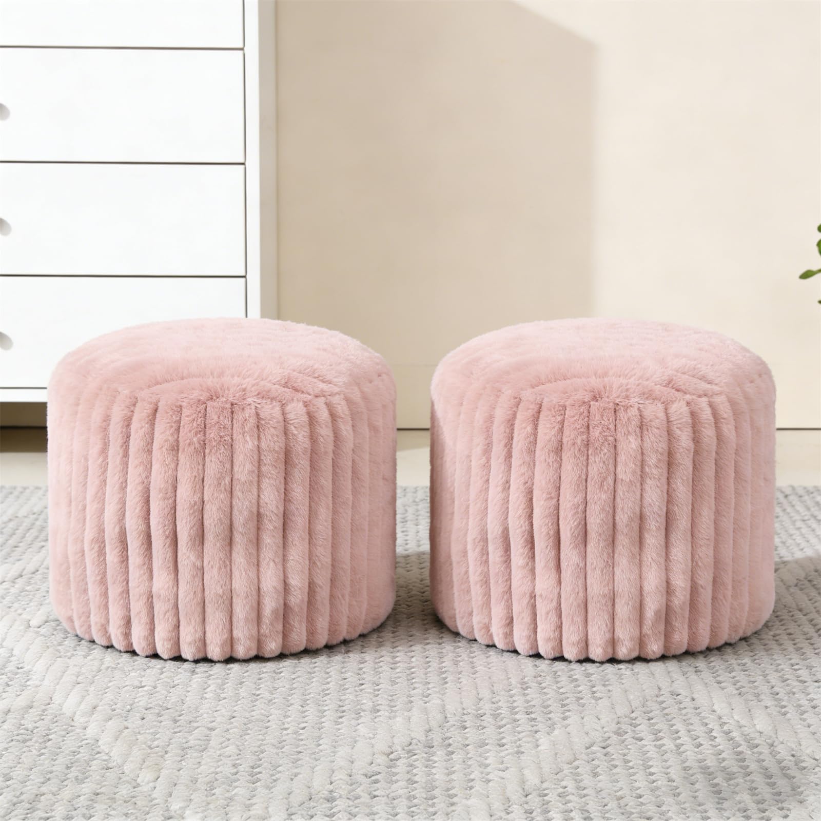 Photo 1 of CASYUNE Unstuffed Pouf Ottoman Cover - Pink Faux Rabbit Fur