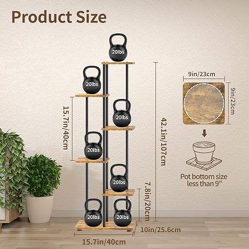 Miniatura 3 de LASZOLA Soporte Negro de Madera de 5 Niveles para Plantas de Interior para Macetas Más Grandes de Servicio Pesado, Estantes Verticales Resistentes