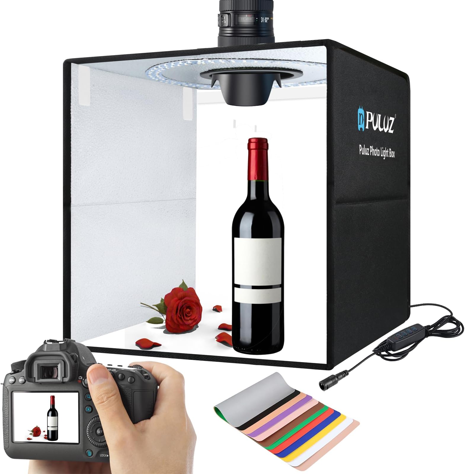 20"/50cm Light Box, PULUZ Large Photo Studio Shooting Tent 200 LED Light CRI≥90 12 Colors Backgrounds Professional Dimmable Photo Booth Product Photography 20x20 inch Light Box Photography