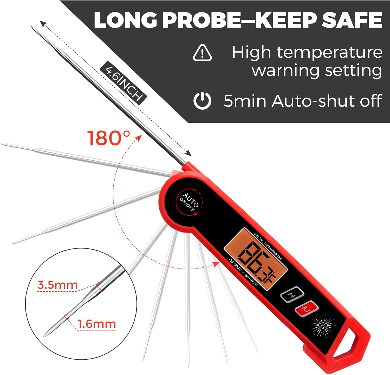 review Instant Read Meat Thermometer Waterproof Digital Food Thermometer with Backlit and Magnet for Kitchen Cooking, Outdoor Grilling and BBQ