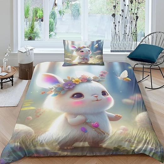 CULPRT Rabbit Bed Linen Set Duvet Cover 3D Cute Animals Printed Beds