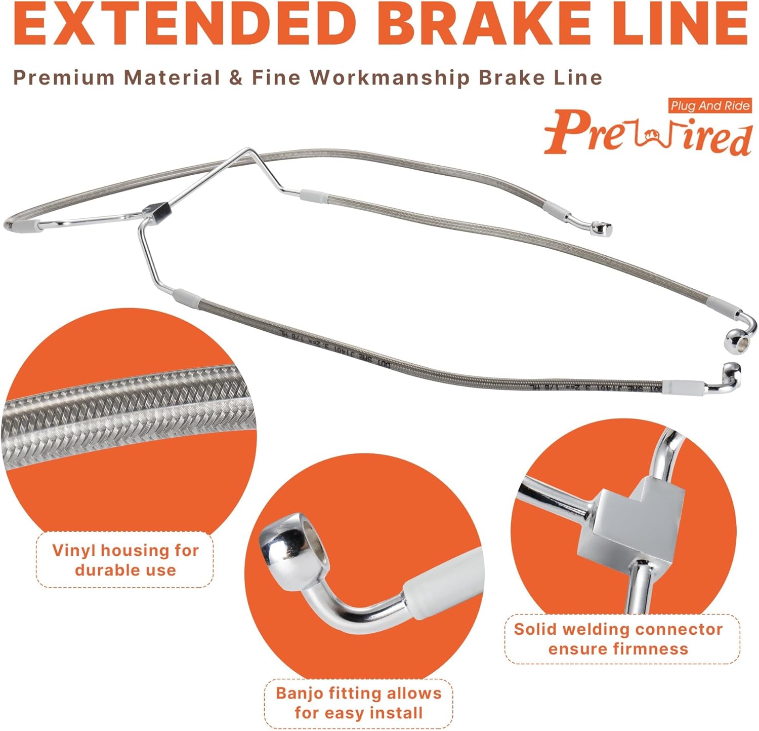 14" Extended Handlebar Cable Set NO ABS for 2014-2016 Road King/Electra Glide/Street Glide/Road Glide Models Brake Line Hydraulic Clutch Cable Extension, Chrome