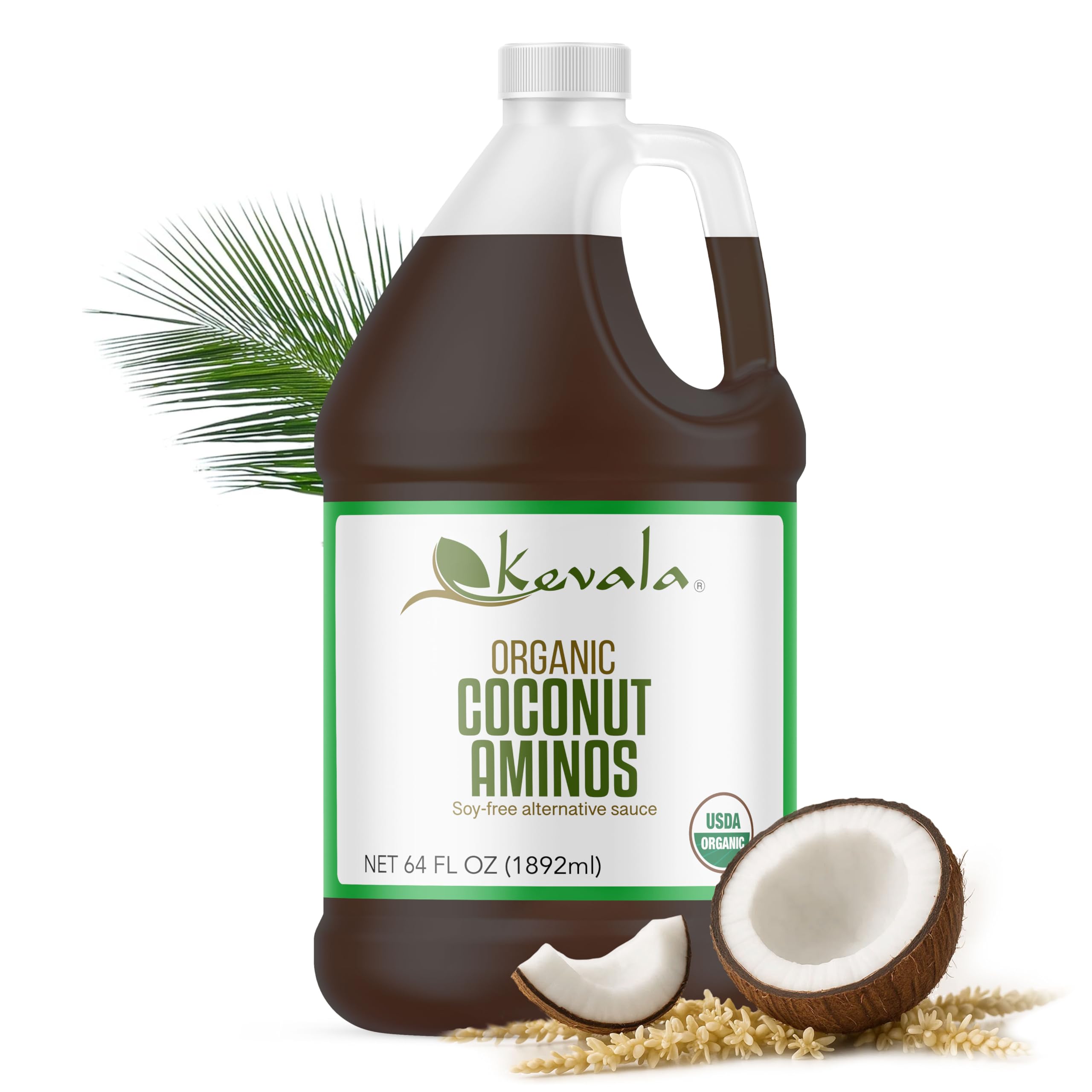 Kevala Organic Coconut Aminos Soy Sauce Alternative | Gluten-Free Vegan Soy-Free Seasoning | 64 Fl Oz USDA Organic