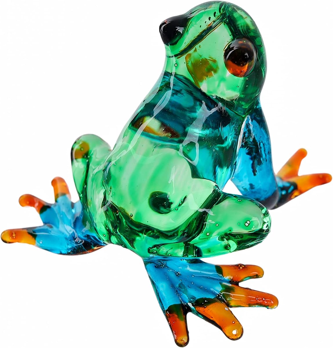 Hand Blown Art Glass, Rainforest Frog Miniature Animals Collection, Dollhouse Miniatures, Decorations, Souvenirs, Art Glass Blown Animals. (Multicolor Frog)