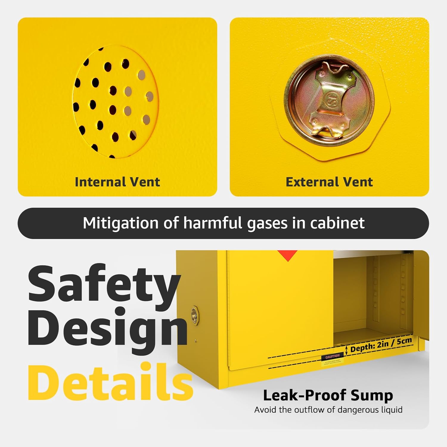 60 Gallon Flammable Storage Cabinet 65 x 43 x 18in, Galvanized Steel Flammable Liquid Storage Cabinet, Adjustable Shelves (60 Gallon Yellow)