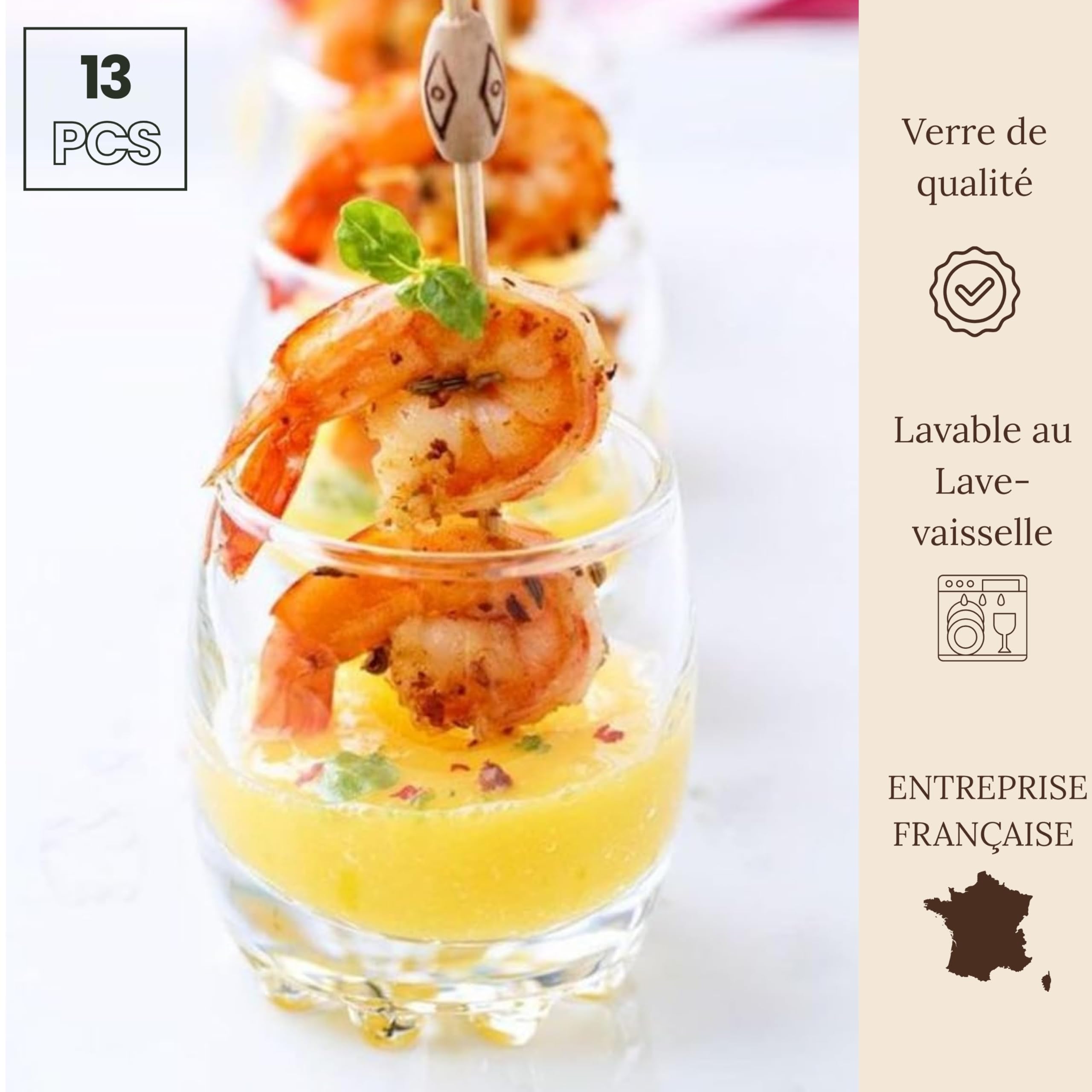 Lebrun Couverts – Apéro Service 13 Pièces - 6 Verrines en Verre Apéritifs avec 6 Cuillères Coudées – Plateau Ardoise avec Poignées Cordes Inclus – Verrines en Verre pour Les Dégustations et Desserts