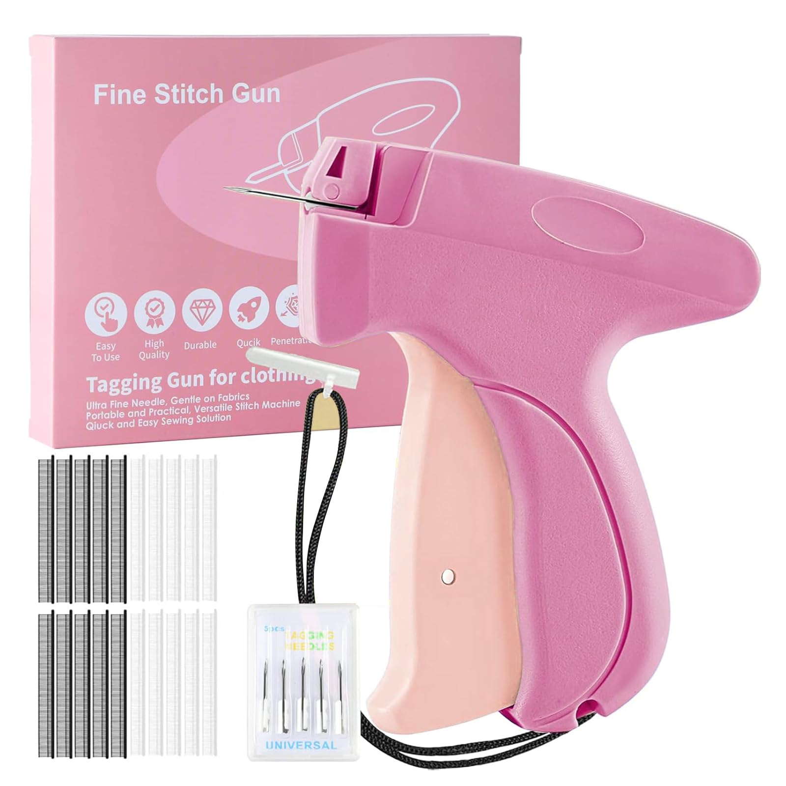 Mini Pistola da Cucire Manuale Portatile con 5 Aghi + 1000 Graffette, Kit di Riparazione Rapida per Abbigliamento e Tende, Set da Viaggio per Riparazioni Tessili