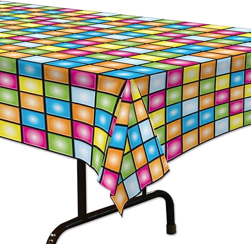 Miniatura 3 de Beistle Paquete de 2 manteles rectangulares de plástico multicolor de discoteca, decoraciones de fiesta temática de los años 70, suministros de