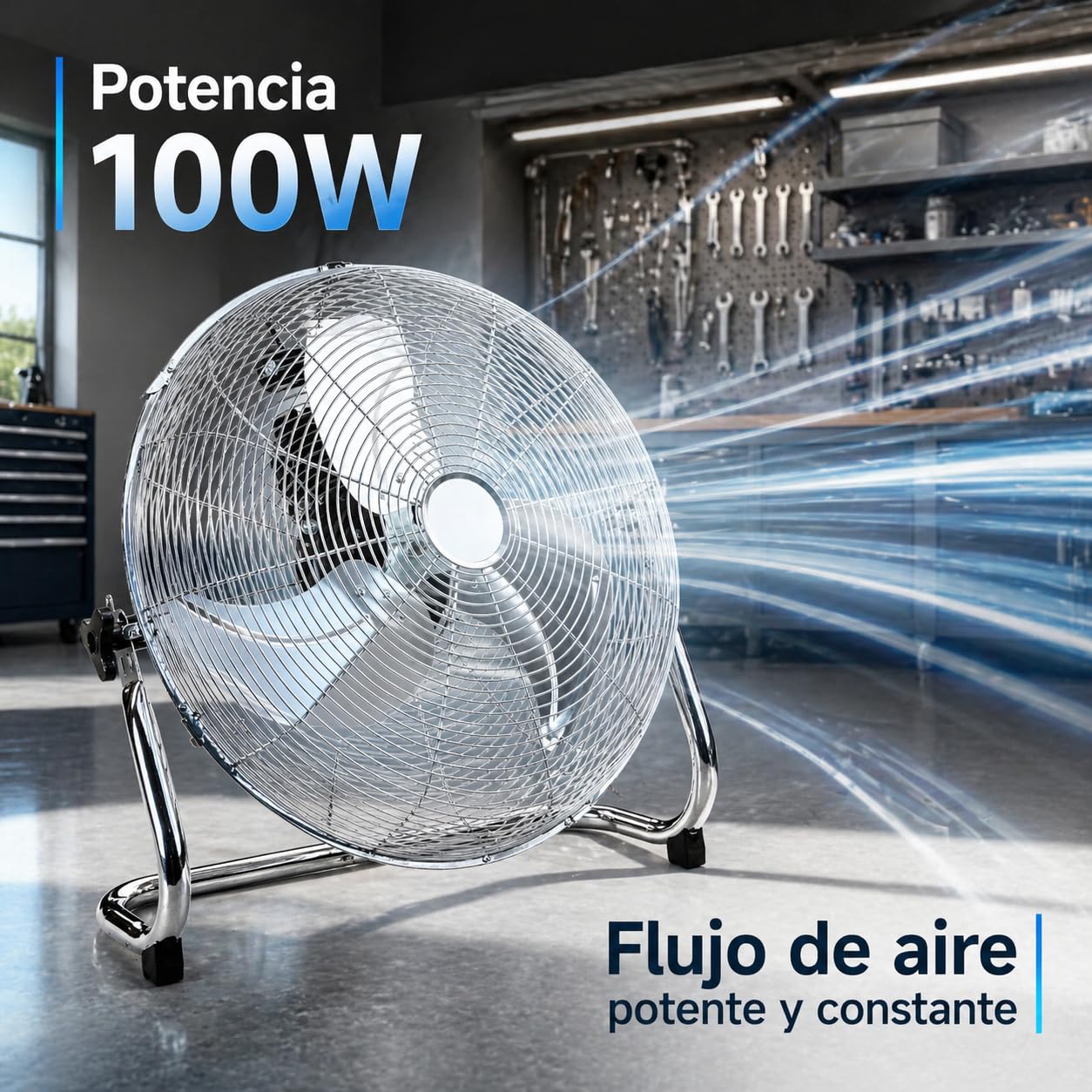 MAXELLPOWER VENTILADOR INDUSTRIAL DE SUELO SOBREMESA 100W 3 VELOCIDADES PARRILLA ASPAS METAL 18" PULGADAS CALIDAD (VENTILADOR SUELO INDUSTRIAL 100W)