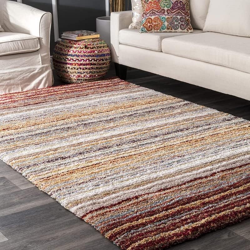 Image of RUG ERA Shaggy Carpet for Living Room 7X10 FEET Fluffy Rug for Bedroom Floor Modern Non-Slip Floor Mat & Galicha for Home Decor | Cozy Area Carpet (Luxury RED)