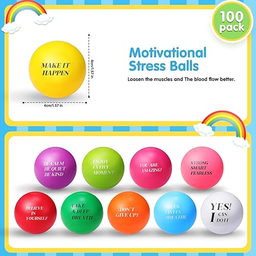 Miniatura 8 de 100 bolas motivacionales para el estrés, bolas de espuma coloridas, bolas inspiradoras para aliviar el estrés, citas, paquete de bolas pequeñas para