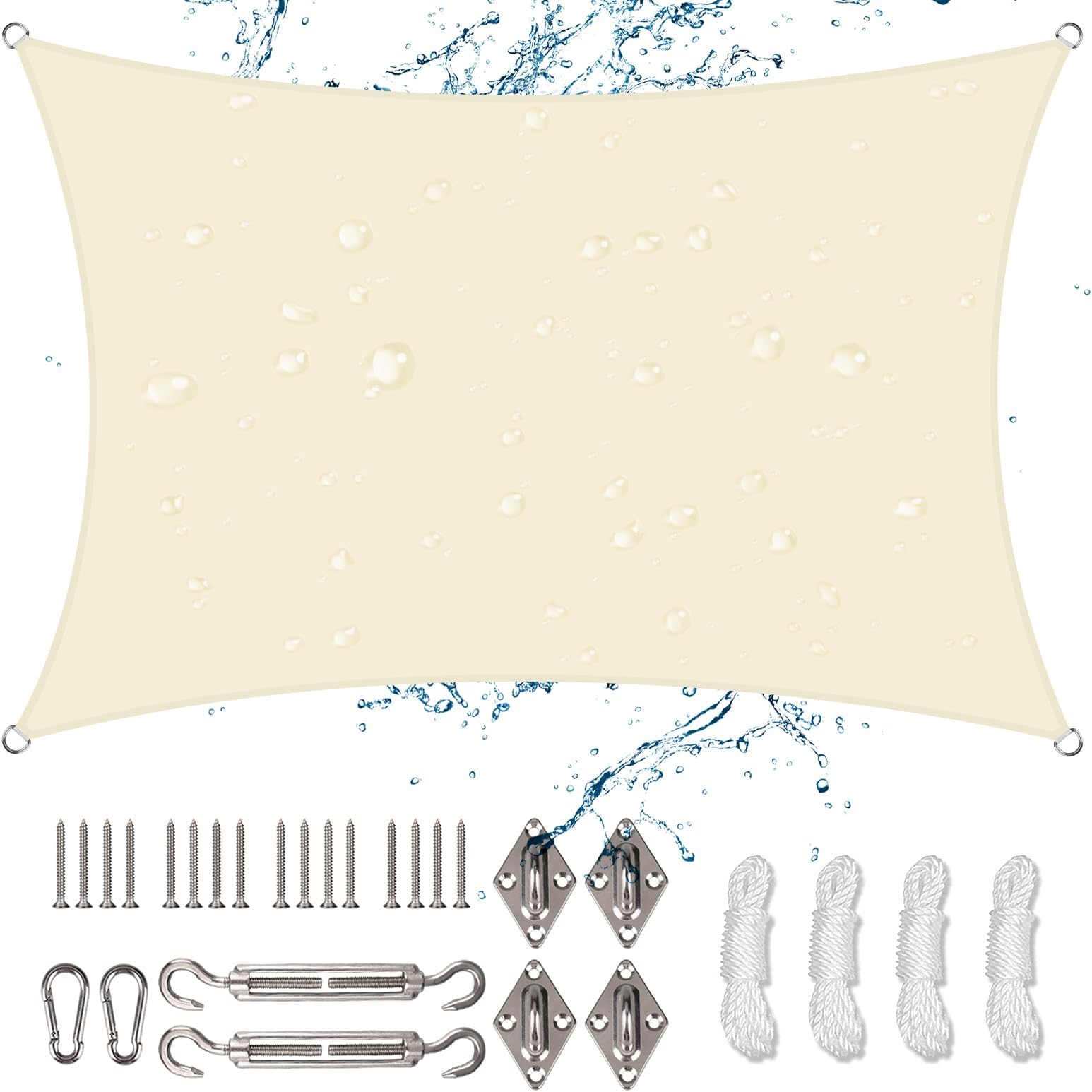 Sun Shade Sail 6m x 4m Rectangle Waterproof Sunscreen Awning Canopy with Fixing Kit 95% UV Block Sun Shades for Outdoors, Garden, Patio, Yard, Party (Cream)