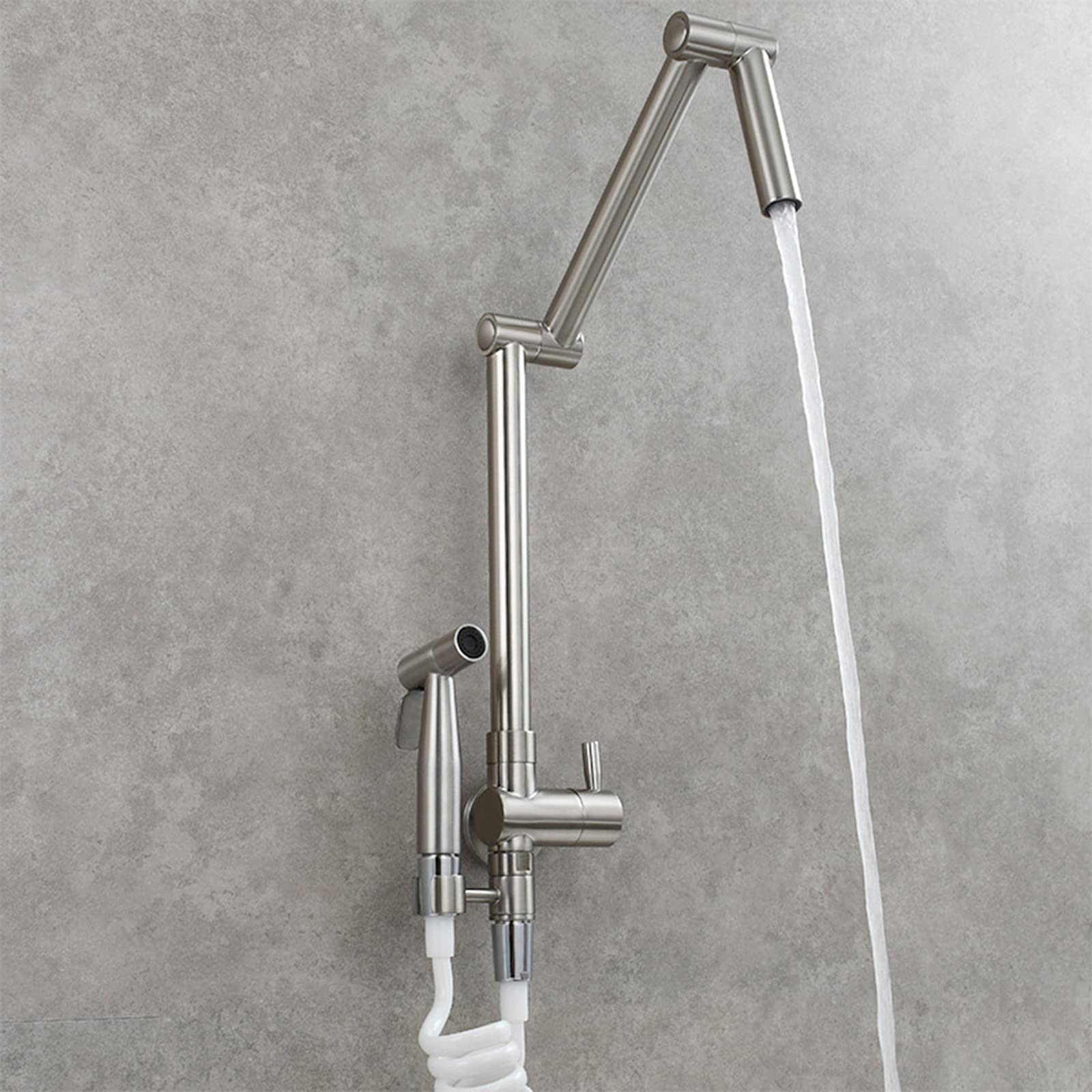 COSZWQDP Kitchen Faucet with Sprayer ?Single Cold t with Swing Arm Solid Brass Wall-Mount Retractable Sink