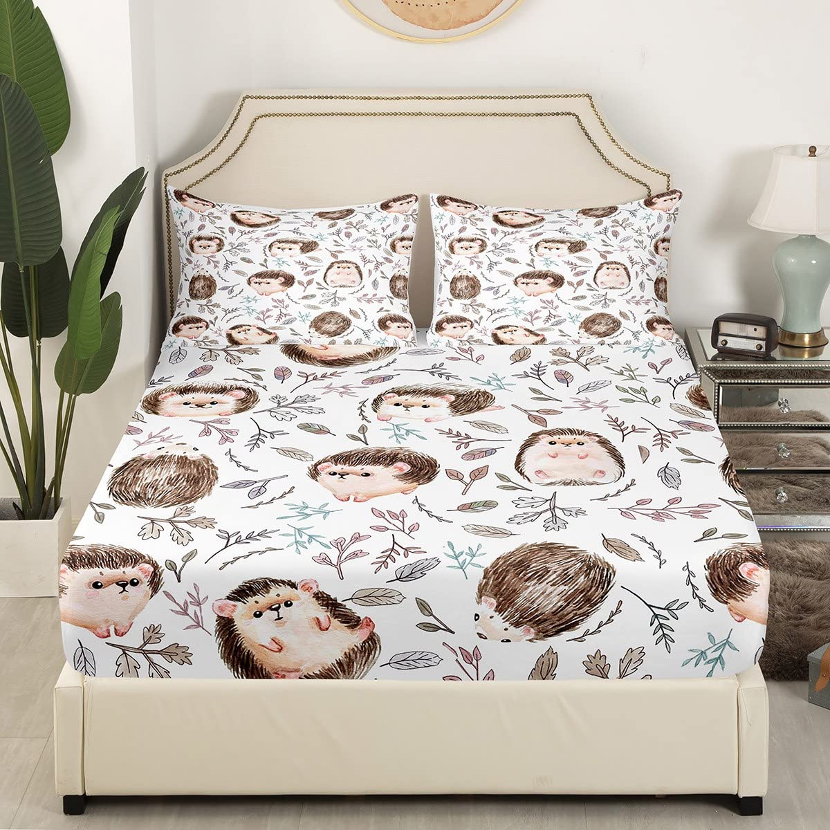 Set Biancheria Da Letto Queen Size Con Motivo Animali Rustici E Gallo Grigio – 4 Pezzi: Lenzuolo Con Angoli, Lenzuolo Piano E 2 Federe