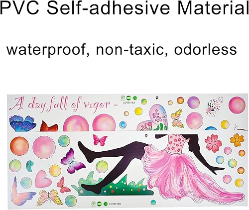 Miniatura 3 de Calcomanía de pared de burbujas sopladas con mariposa voladora colorida y flor de 42.5 x 37.4 pulgadas, papel tapiz de vinilo autoadhsivo extraíble