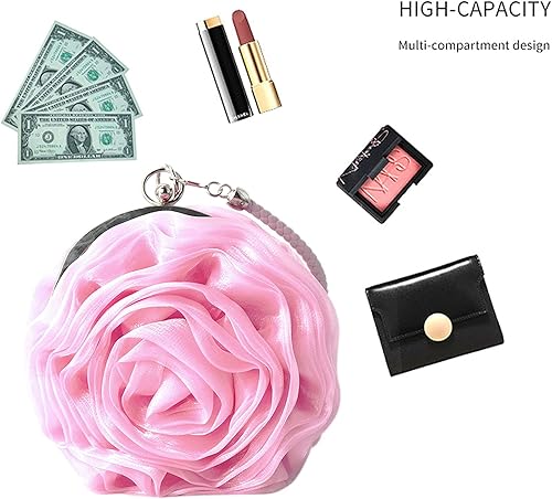 Miniatura 5 de Buddy - Bolso de mano con forma de rosa para mujer bolso de pulsera de satén suave para fiesta de boda Beige, Rojo, Plateado, Blanco, Y-(exquisito)