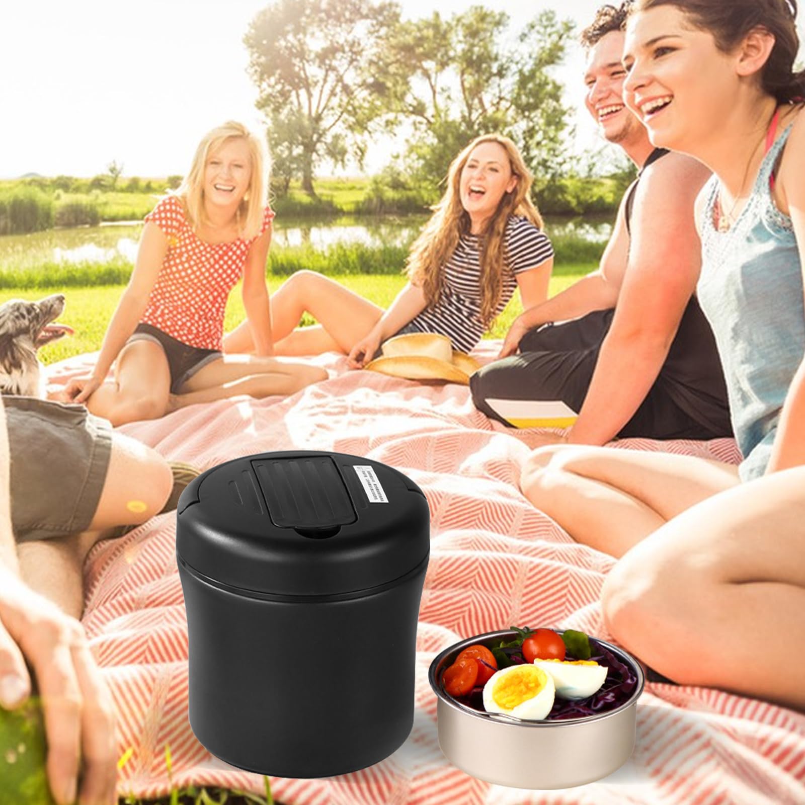 Thermobehälter für Essen, Thermobehälter Brotdose 1,2L Edelstahl Isolierter Behälterbehälter für Warmes Geschirr Thermoschüssel mit Deckel Thermo Lunchbox für Mahlzeiten,Suppe,Obst (Schwarz)
