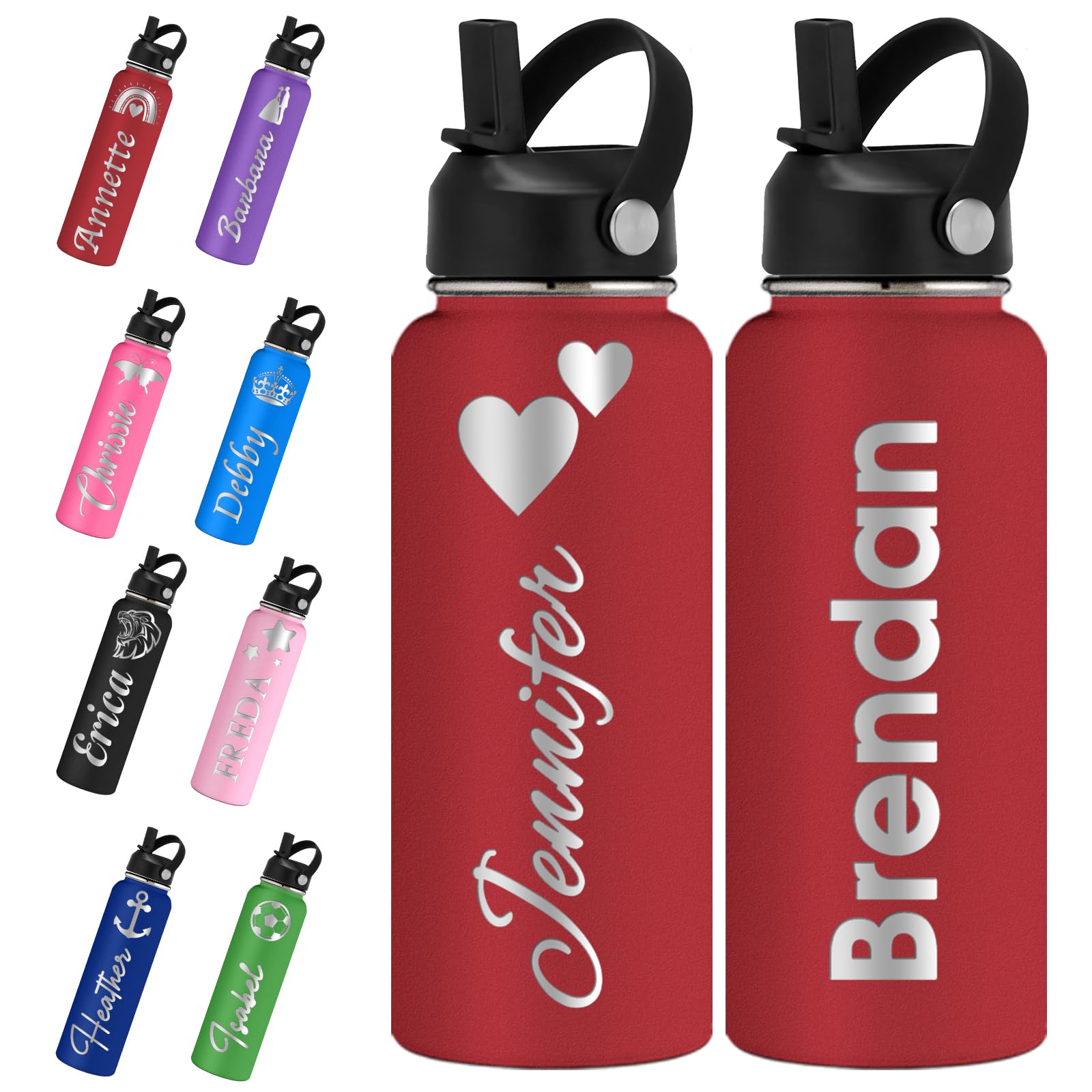 Personalized Water Bottles with Straw Lid 24/32/40oz Custom Engraved Name Logo Stainless Steel Insulated Bottle Customized Gift for School Sport Gym