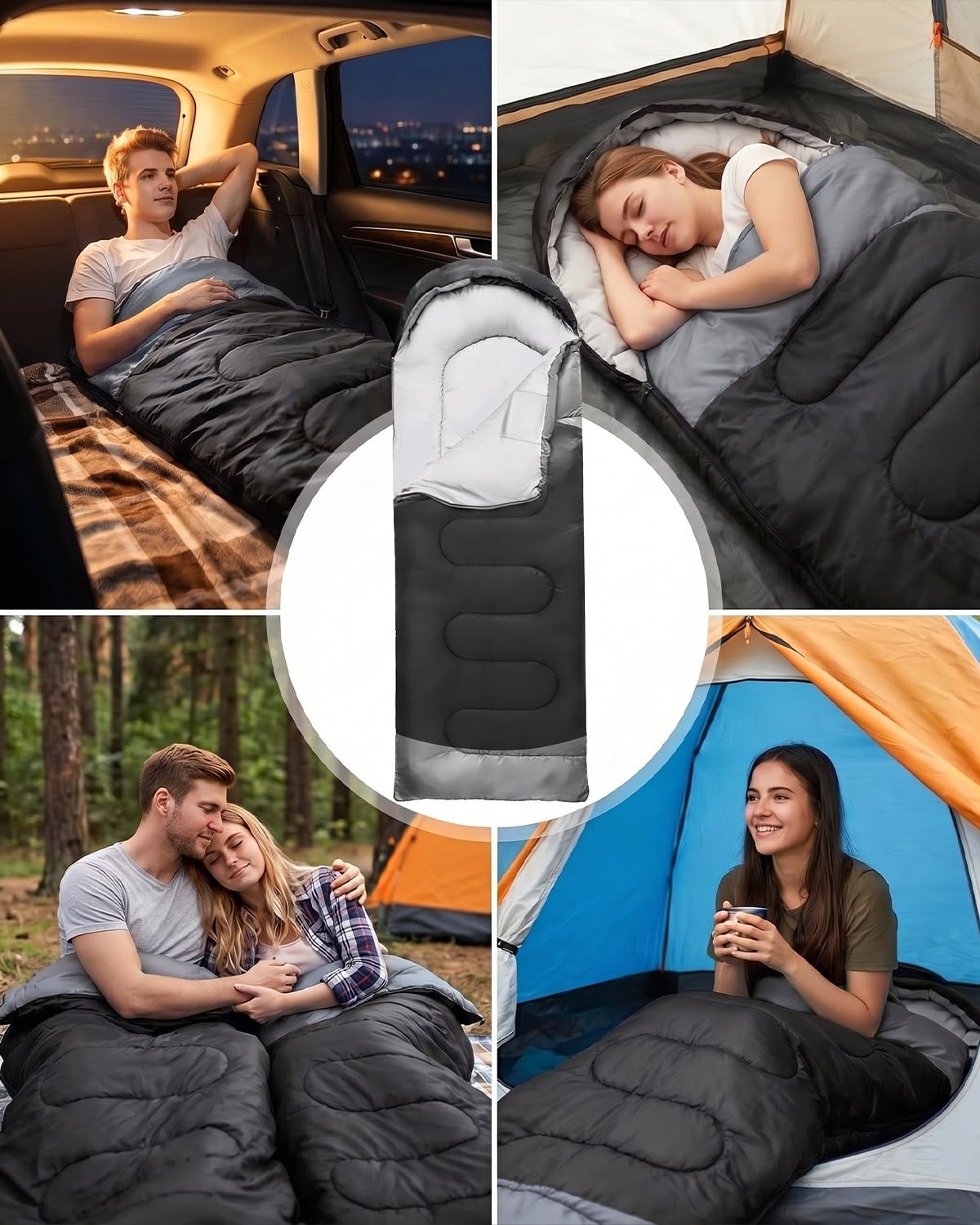 Schlafsack Camping für 3–4 Jahreszeiten, Outdoor-Schlafsack für Erwachsene und Kinder, Kompakter Schlafsäcke mit Kapuze & Innentasche, Deckenschlafsack für Bikepacking, Wandern, 220 * 75cm