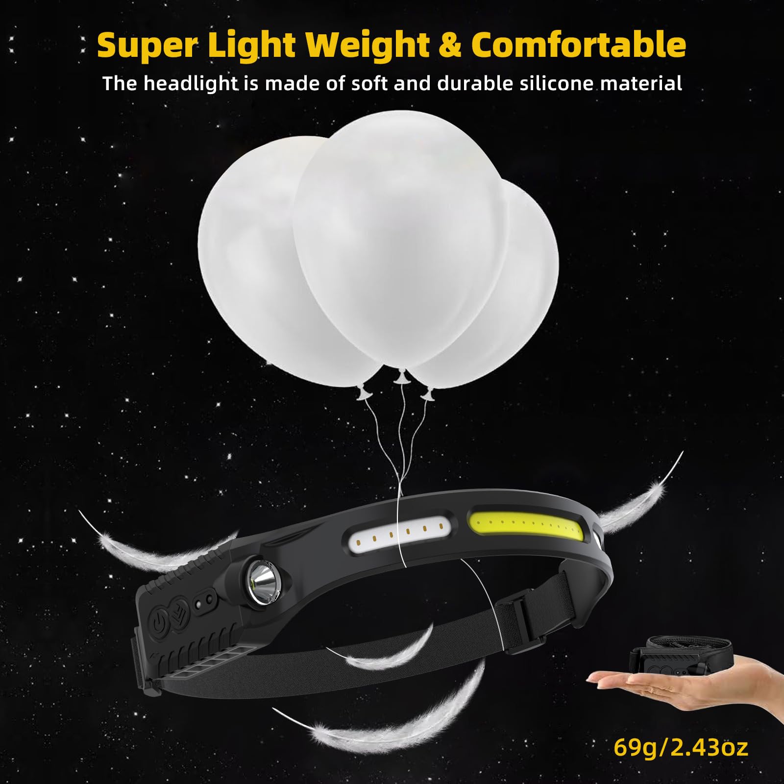 Faro recargable, faro LED con sensor de movimiento, lámpara de cabeza de haz ancho de 230 °, para senderismo, carreras, reparación, pesca, bicicleta