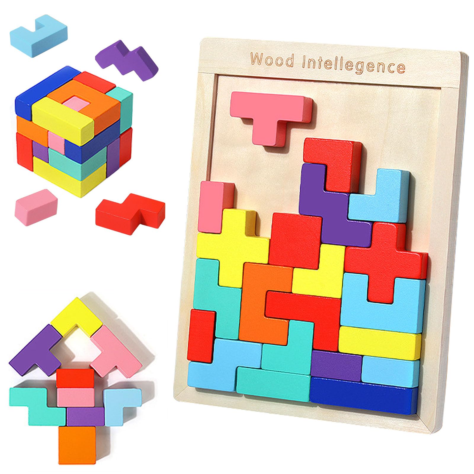 EACHHAHA Wooden Puzzle 30 Pcs Tangram Puzzles for Kids 3 Year Old Wooden Jigsaws Educational Toddler Puzzles for Girls Boys Gifts (Thickened)