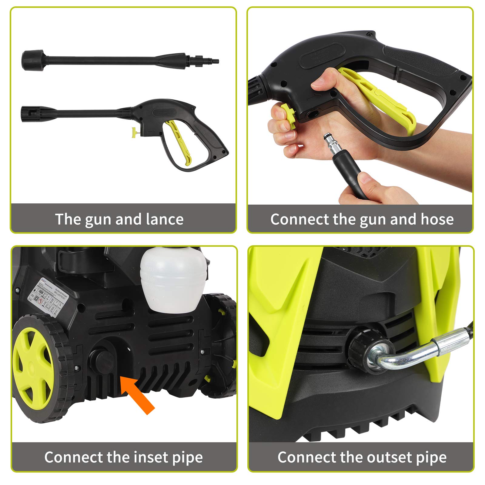 1500W Electric Pressure Washer, Max 120Bar 420L/H Powerful Jet Washer