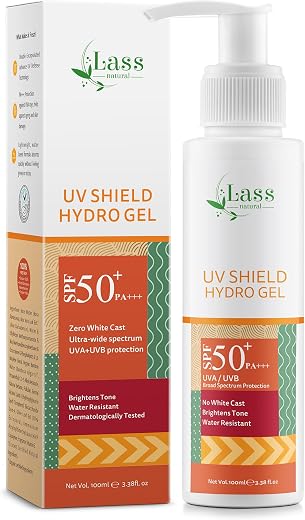 Lass Natural UV Shield Hydro Gel Sunscreen SPF 50+ PA+++ | Aqua Gel Sunscreen for Dry, Normal &amp; Sensitive Skin | Broad Spe...