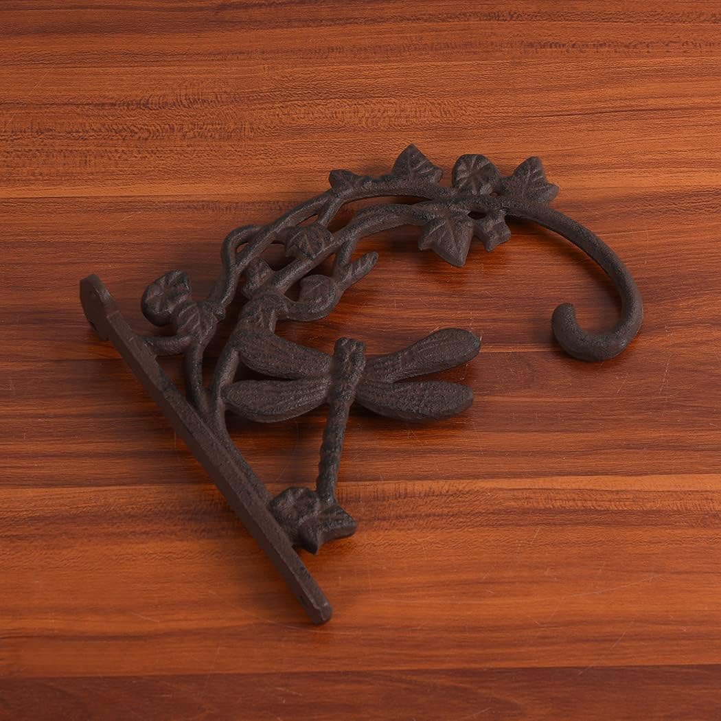 BRASSTAR Cast Iron Hanging Hook Wall Mount Bracket Dragonfly Pattern for Hanging Plants Outdoor Flowerpot Bird Feeders Rustic Antique Style Garden Decoration TQGJPT109