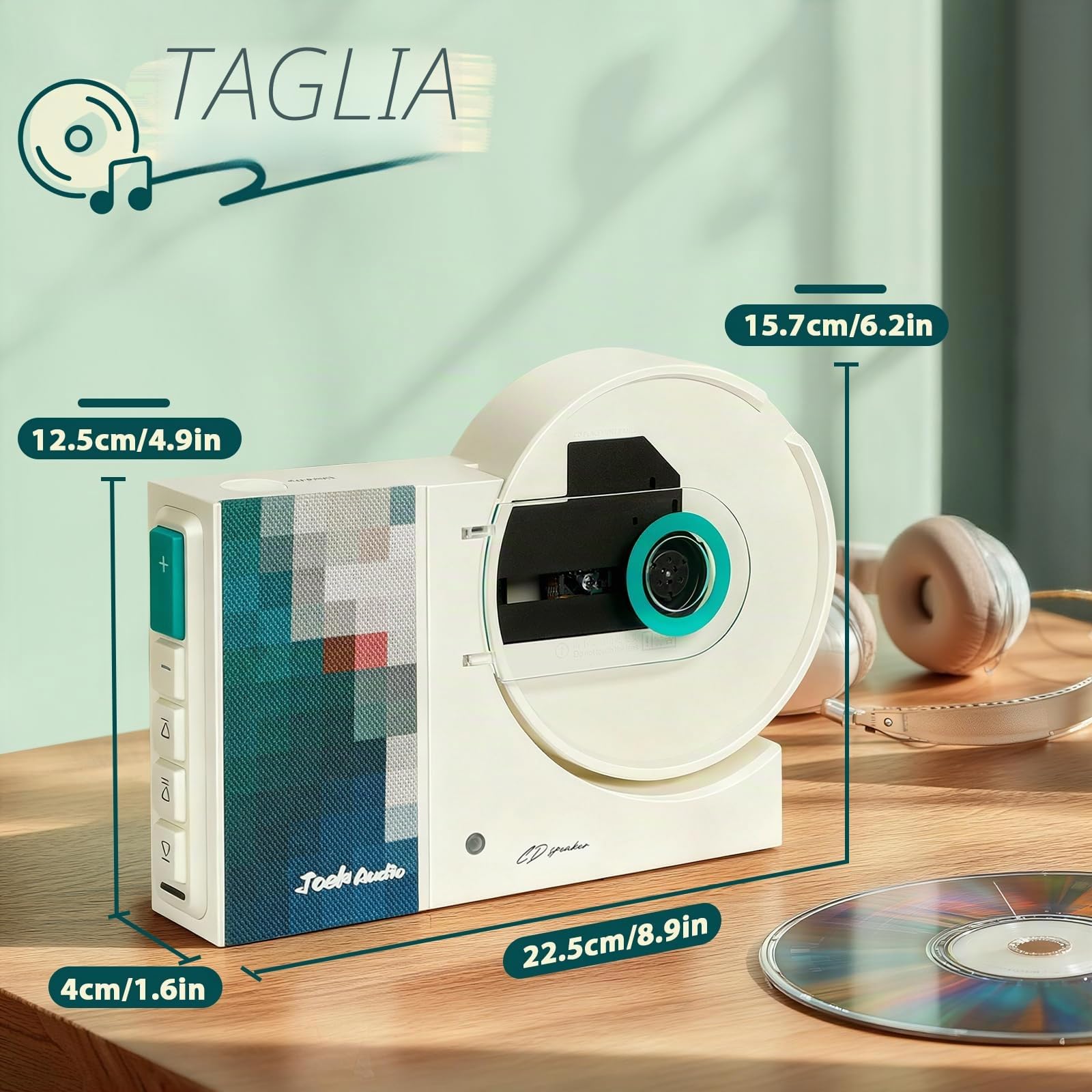 Lettore CD Retrò Montabile a Parete con Bluetooth, USB, Ingresso AUX, Altoparlante Audio per la Casa, 4000mAh, con Telecomando per Decorazione Domestica (VERDE)