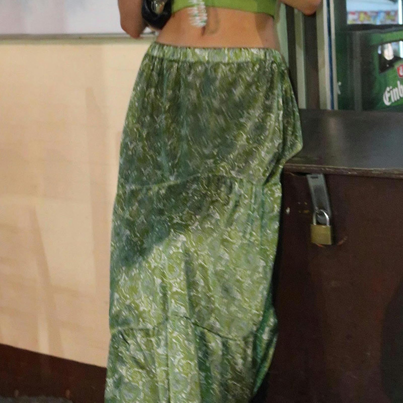Gonna a Ruota Stampata Verde Gonna a Trapezio in Maglia Larga da Donna Gonna Casual - Verde - M