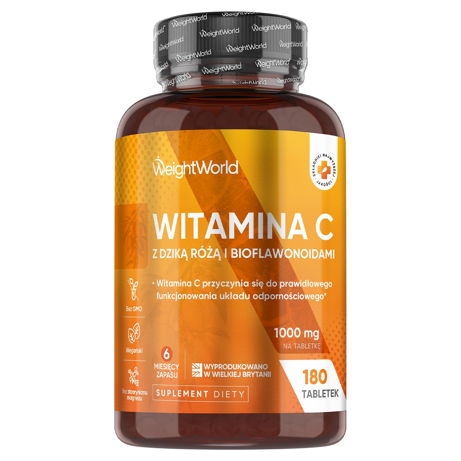 Witamina C 1000 mg, 180 tabletek wegańskich z bioflawonoidami i dziką różą, 6-miesięczna suplementacja – wspiera prawidłowe funkcjonowanie układu odpornościowego (EFSA), bez glutenu i GMO