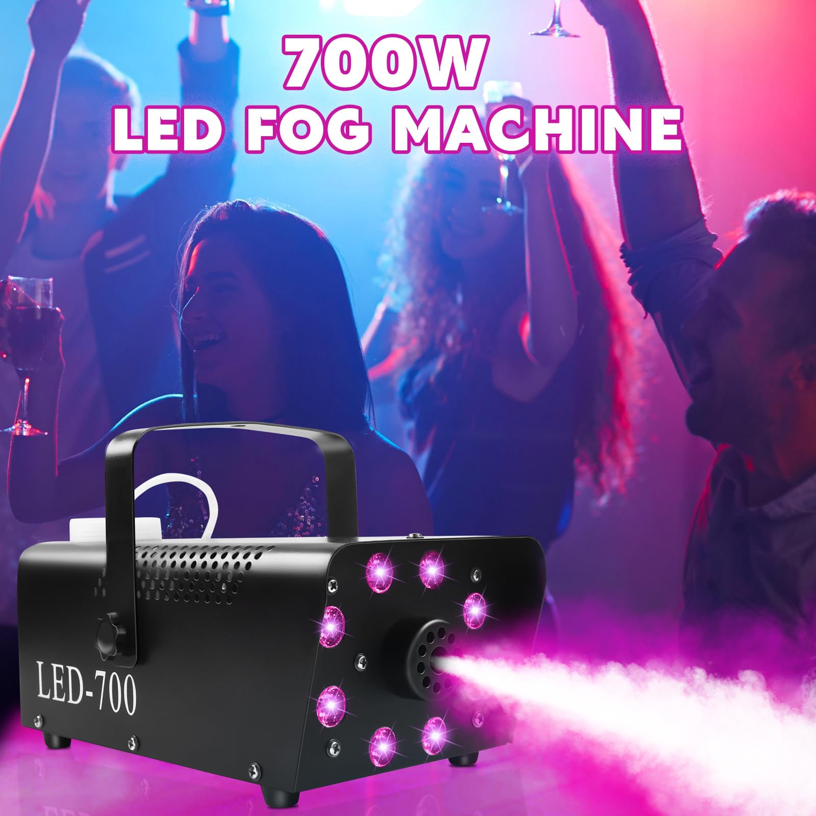 Wytwornica Dymu, Mini Wytwornica Dymu 700 W Z 8 Diodami Led Rgb I 14 Kolorowymi Efektami Świetlnymi Led, Automatyczny Cykl Dymu 3,5 M Na Imprezę Halloween, Efekt Sceniczny Weselny