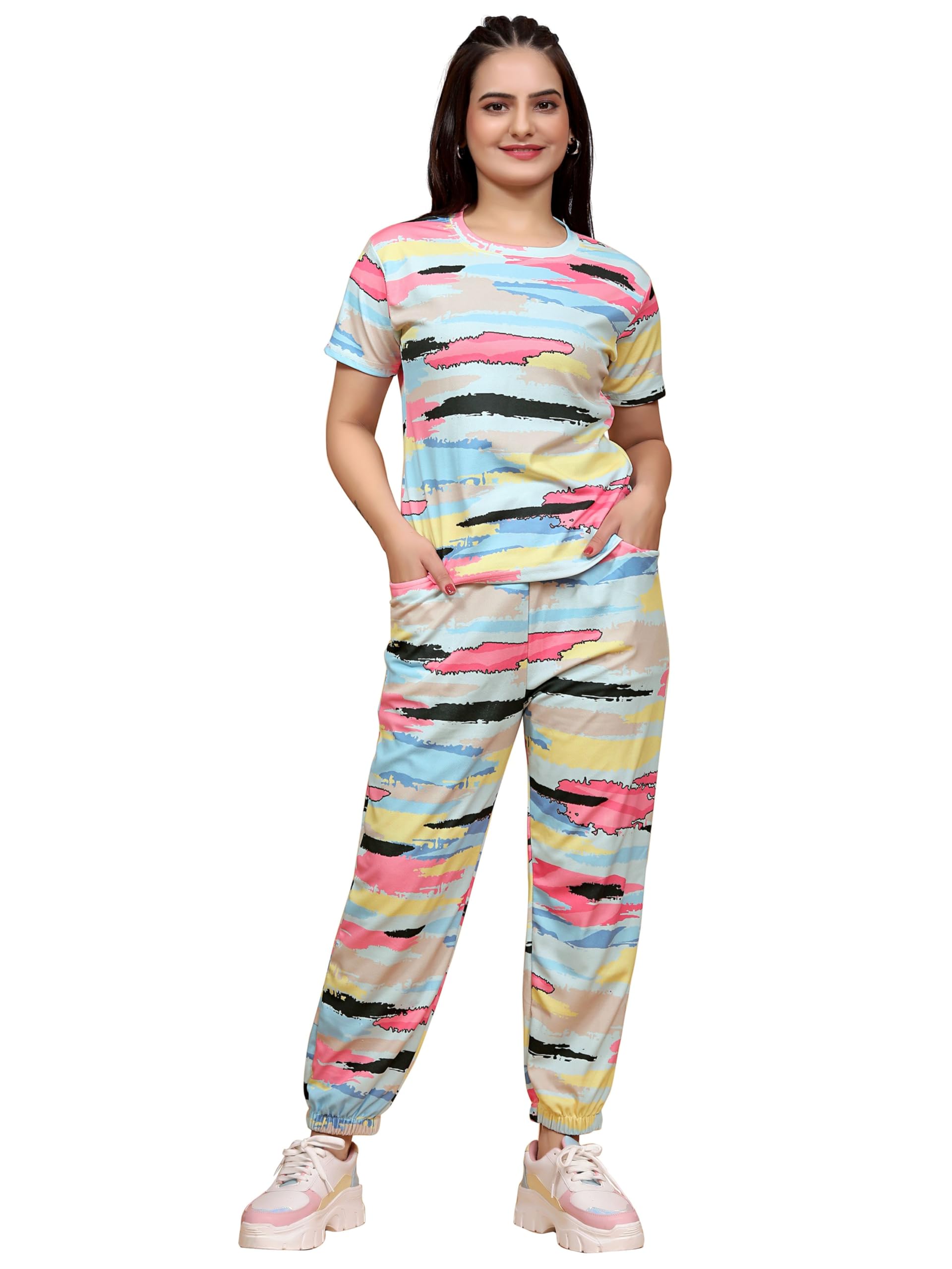 dadx Women's Floral Print Tracksuit Set – Polyester Lycra Track Suit & Gym Wear with Pockets, Ankle-Length Joggers, and Drawstring Waist-picture-3