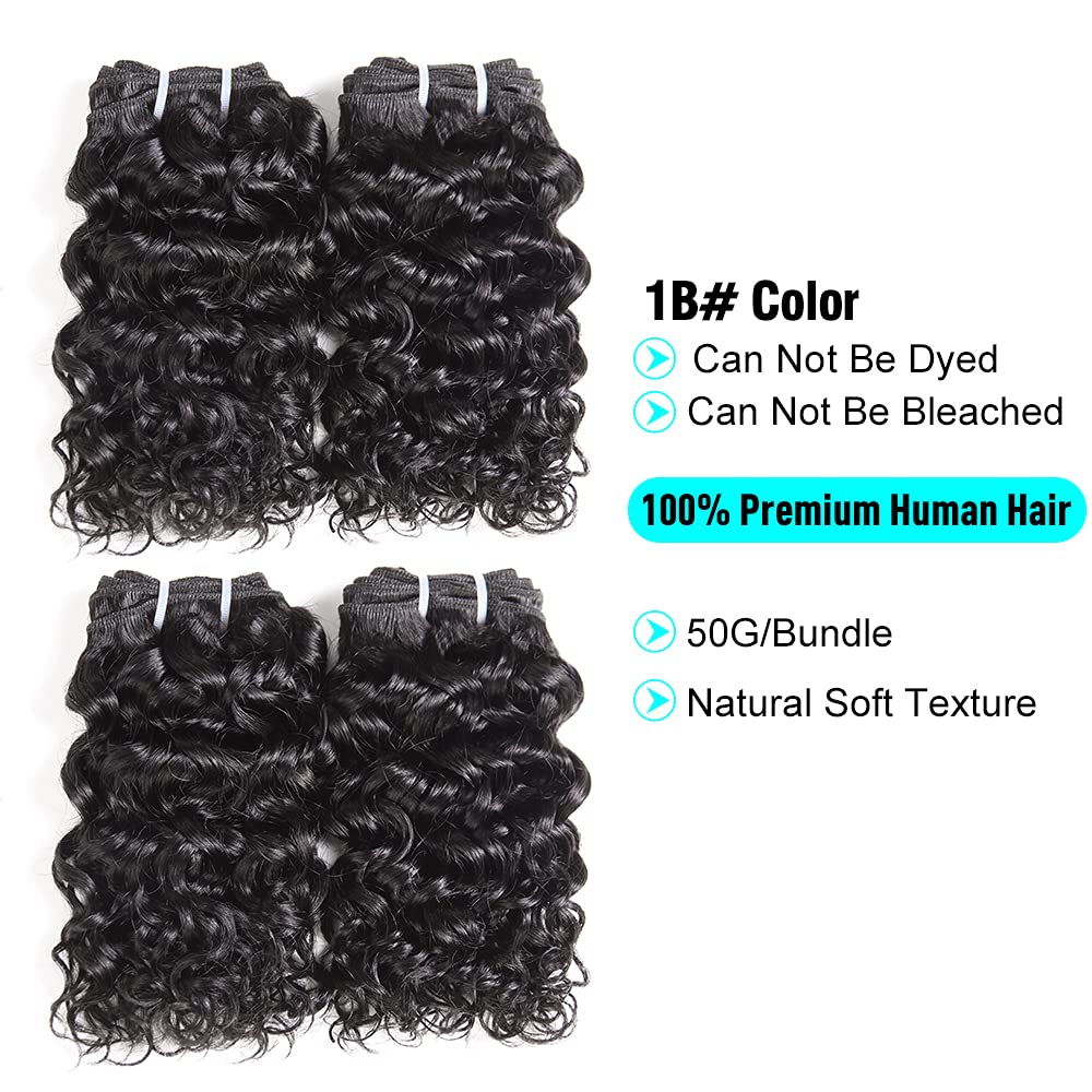 UDU Malaysian 50g 1B# Human Hair Extensions Remy Hair Bundles Short Curly Hair (8 inch without closure)