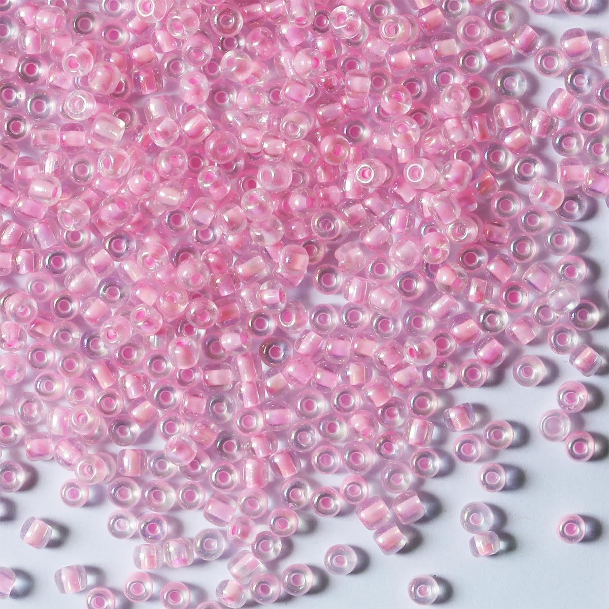 Bulk 4mm Pink Seed Beads for Jewelry Making 110 Grams About 1600pcs, 6/0 Glass Craft Beads for Making Earrings, Bracelets, Pendants, Waist Jewelry, DIY Handmade Seed Beads (Pink-AB, 4mm) (DS-8850)