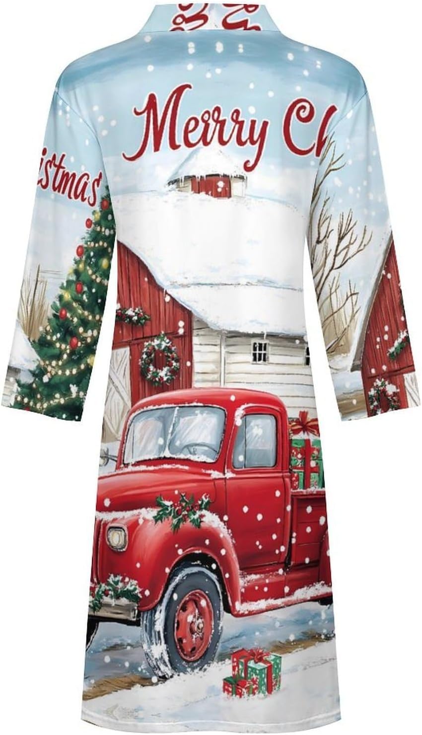 Christmas Truck Snowman Mens Robe Long Bathrobe for Women Bath Robes Lightweight Soft Printed Sleepwear