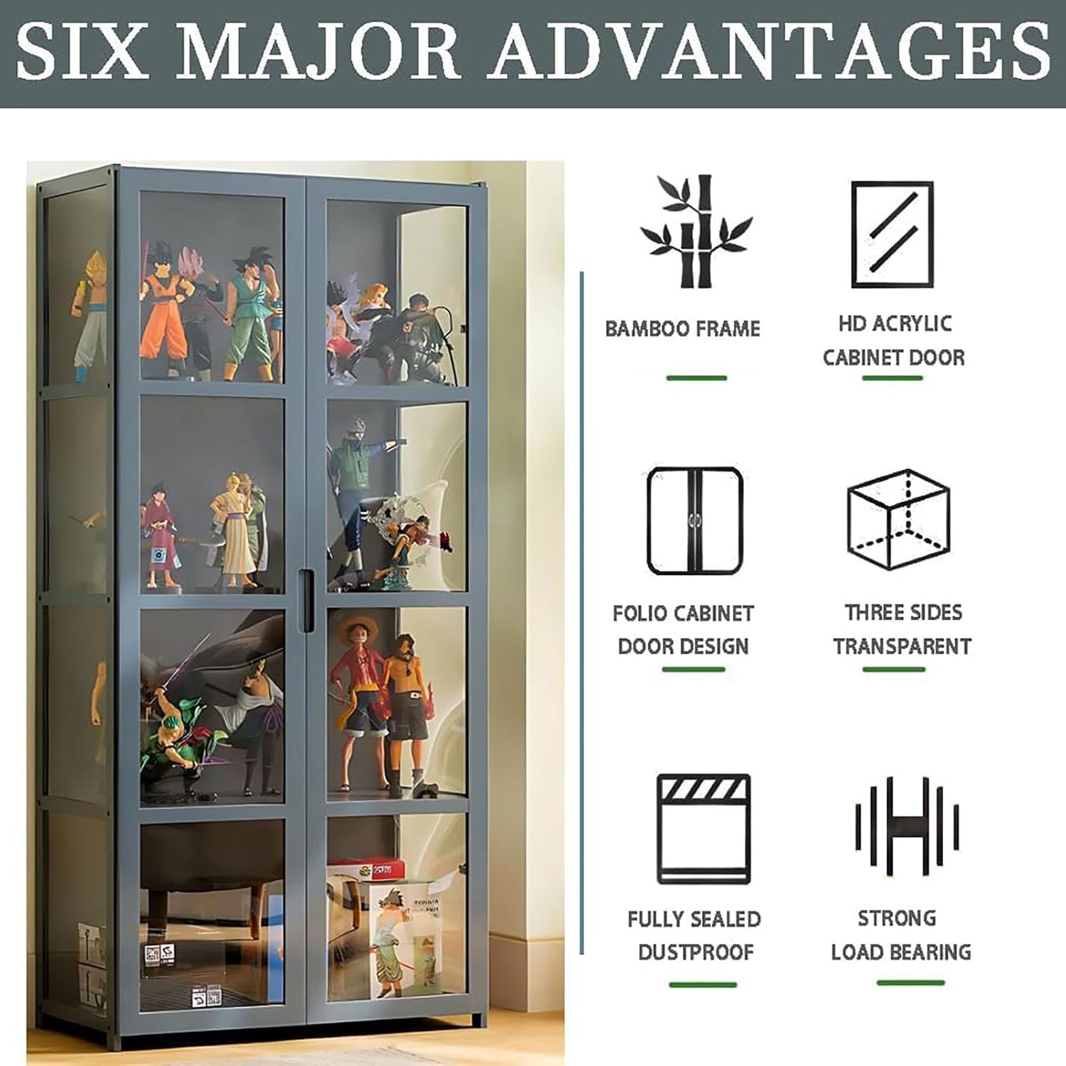 Display Cabinet Toys Display Shelf，Curio Display Cabinet, Collectibles Toy Organizers Rack, 4/5-Tier Storage Shelves, Trophy Display Case, Storage Cabinets and Bookcase, for Playroom,Wood,4l