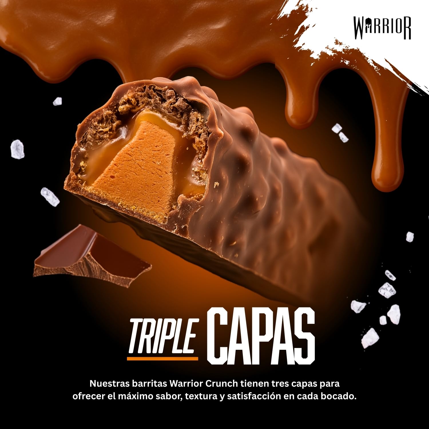 Warrior Crujiente Alto Valor Proteico Baja Carb Bar, 64 G, SALADO caramelo, paquete 12