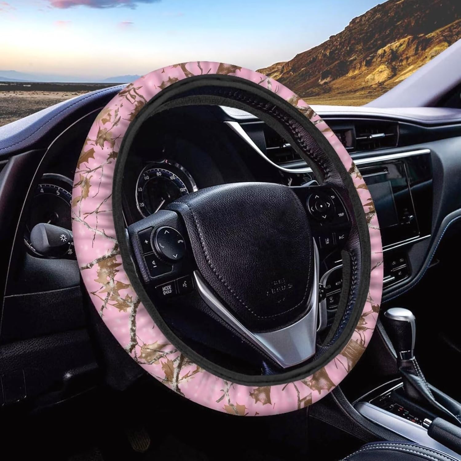Pink Car Steering Wheel Cover 15 Inches for Women Camo Steering Wheel Protector Branch Anti Slip Comfortable Auto Interior Accessories for SUV Vehicle Sedan Truck