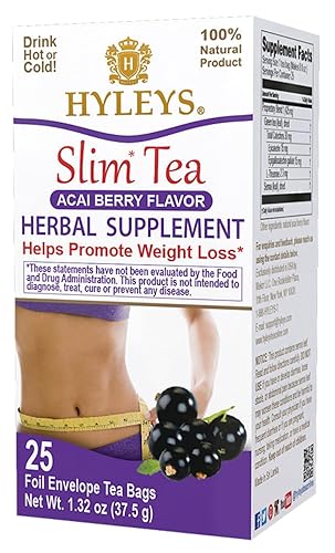 Miniatura 1 de Hyleys Slim Tea Sabor Acai Berry - Suplemento de hierbas para la pérdida de peso limpieza y desintoxicación - 25 bolsas de té paquete de 1
