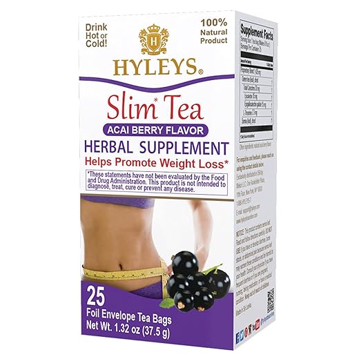 Hyleys Slim Tea Acai Berry Flavor - Weight Loss Herbal Supplement Cleanse and Detox - 25 Tea Bags (1 Pack)