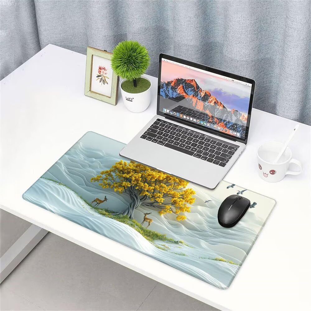 Tappetino Mouse Gaming xxl Accessori Scrivania Ufficio Bianco Albero Grande Tappetino Mouse e Tastiera Sottomano da Scrivania, Gaming Accessori pc 1200x600x3mm Base Antiscivolo, per PC Laptop d-56