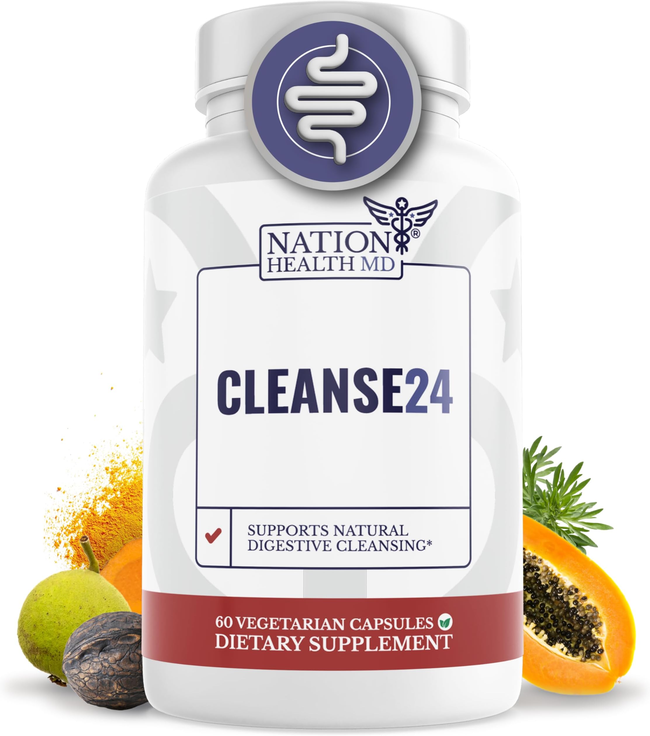 - Cleanse24 - Intestinal Cleanse for Humans with Wormwood, Papaya, Black Walnut - Herbal Intestinal Cleanse, Gut Cleanse for Men & Women, 60 Capsules