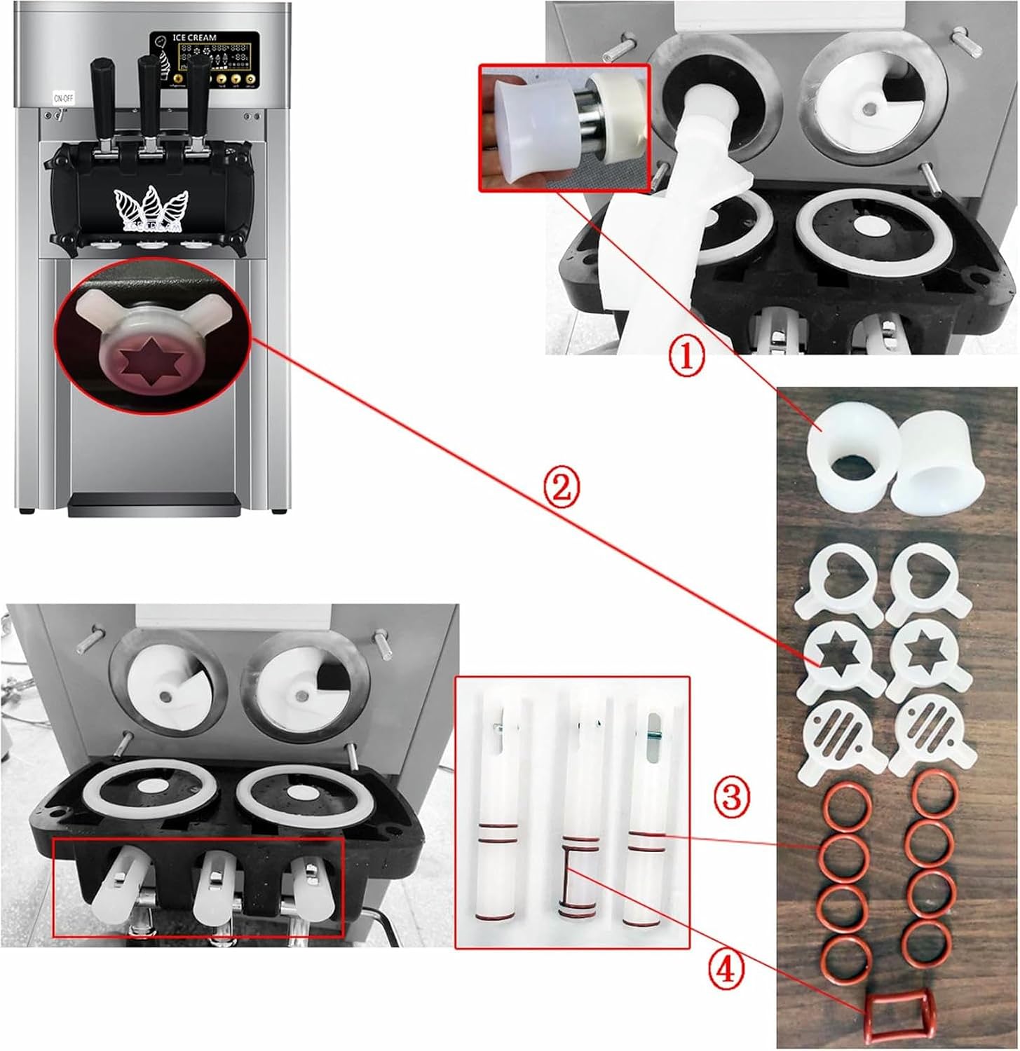 1200W Commercial Ice Cream Maker Machine, 3 Tastes Outlet Soft Serve Ice Cream Machine, 16~18L/H Ice Cream Makers