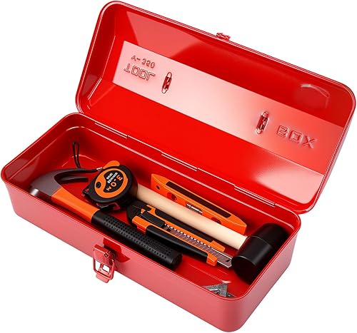 Caja de almacenamiento de herramientas de metal grande con asa para taller, caja de herramientas portátil de 15 pulgadas con tapa, caja organizadora